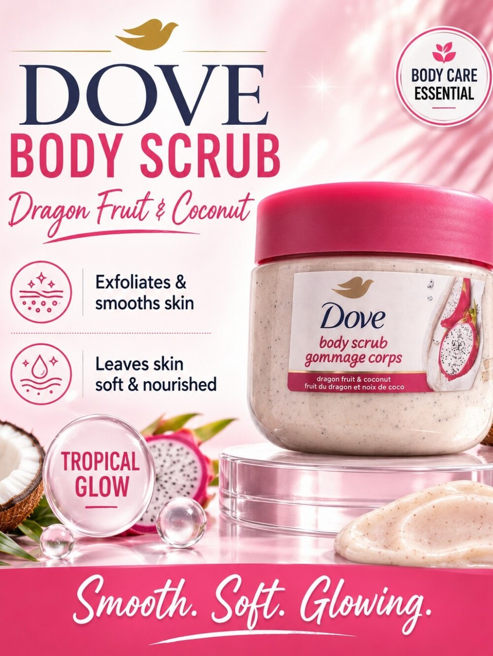 💙 BRAND NEW - DOVE - Dragon Fruit & Coconut Body Scrub